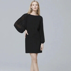 WHBM Black Chiffon Pleaded Sleeves Shift Dress